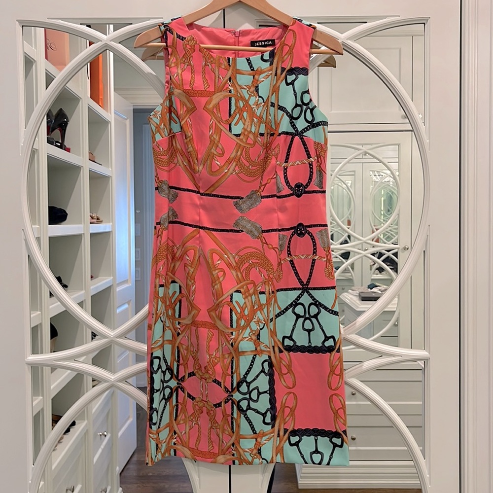Pink - Hermes inspired print sheath dress